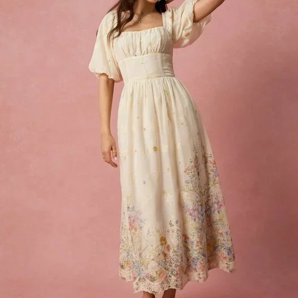 Multicolor Apricot Elegant Romantic Floral Women's Maxi Dress - Picture 6 of 8